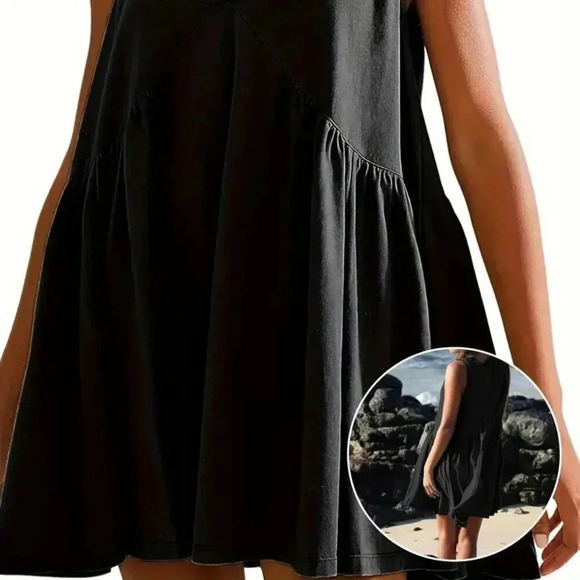 COPY - V-Neck Mini Dress - Casual Ruffle Hem - Picture 6 of 9